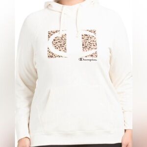 Women's Cream leopard print champion pull over hoodie size Small